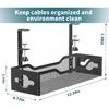 Under Desk Cable Management Tray No Drill, Metal Mesh Cable Management Under Desk with Clamp Mount, 2 Hole Cable Tray with Wire Management and Cord