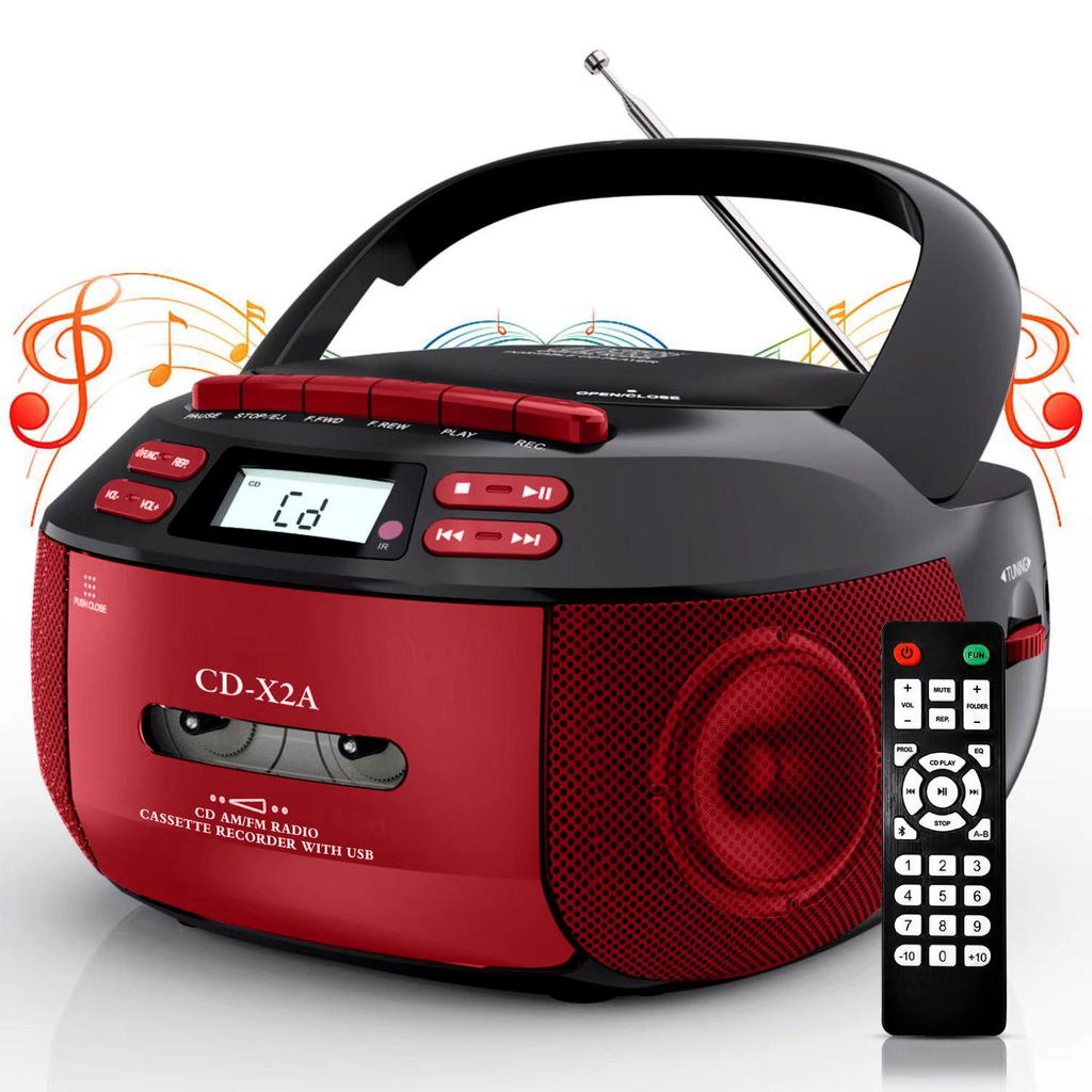 Portable Bluetooth Cassette Radio & CD Player with USB, Recording, and A-B Repeat Functionality