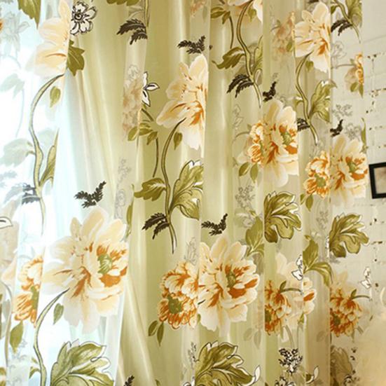 Embroidered Peony Window Room Divider Curtain Line Hanging On Rod Door Valance