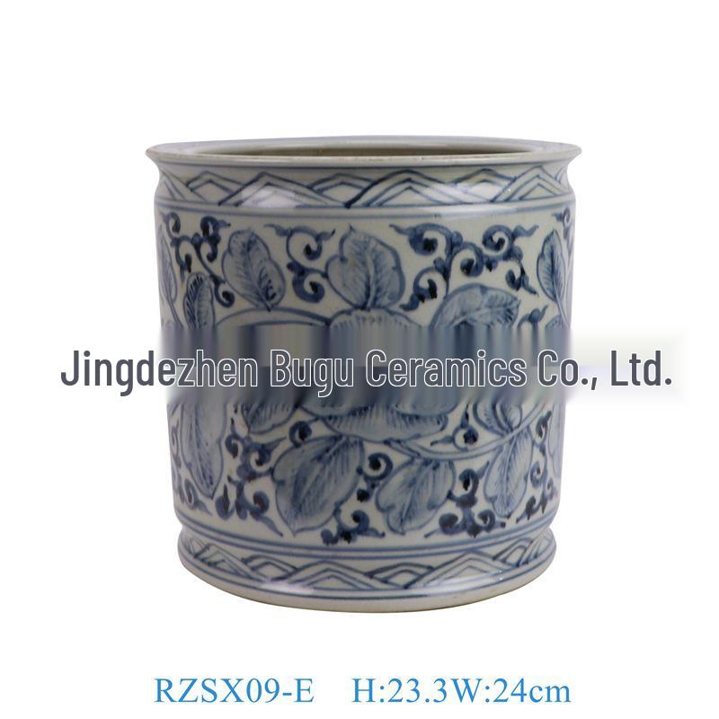 Hand-Painted Blue and White Floral Bird Ceramic Pen Holder & Red Incense Burner – Retro Decorative Display
