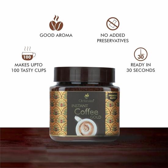 Café Instantané Octavius Gold - 200g Pur Grains Torréfiés, Arôme Riche, Espresso Fort, Latte & Cappuccino, Chaud & Froid, Pot Incassable