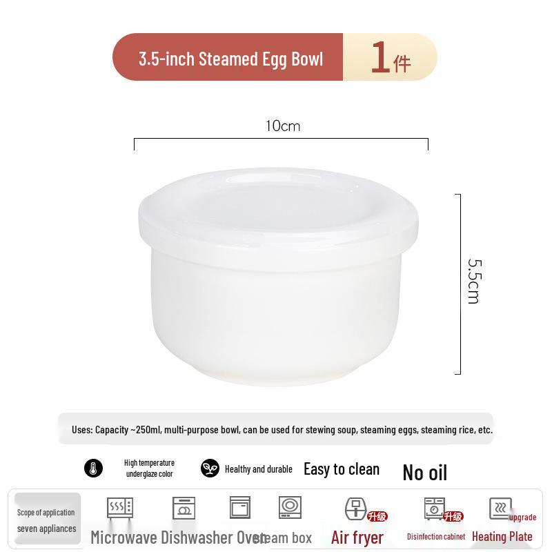 Tangshan White Bone China Steamed Egg Bowl with Insulated Lid – Ceramic Egg Custard Bowl with Underglaze Design for Postpartum Meals.