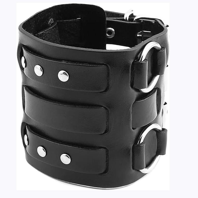 Yiran Sexy Lingerie Women's Wide Cuff Wrap Gothic Wristband Punk Rock Biker Wide Strap Leather Bracelet