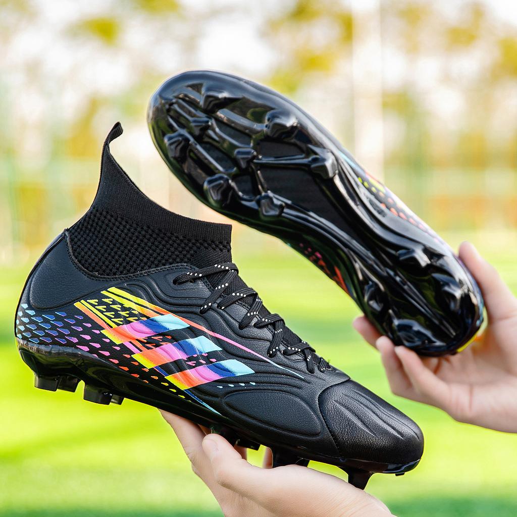 Nowe buty sportowe do piłki nożnej z wysoką cholewką, buty piłkarskie z długimi korkami TF, specjalne buty treningowe, modele męskie do piłki nożnej