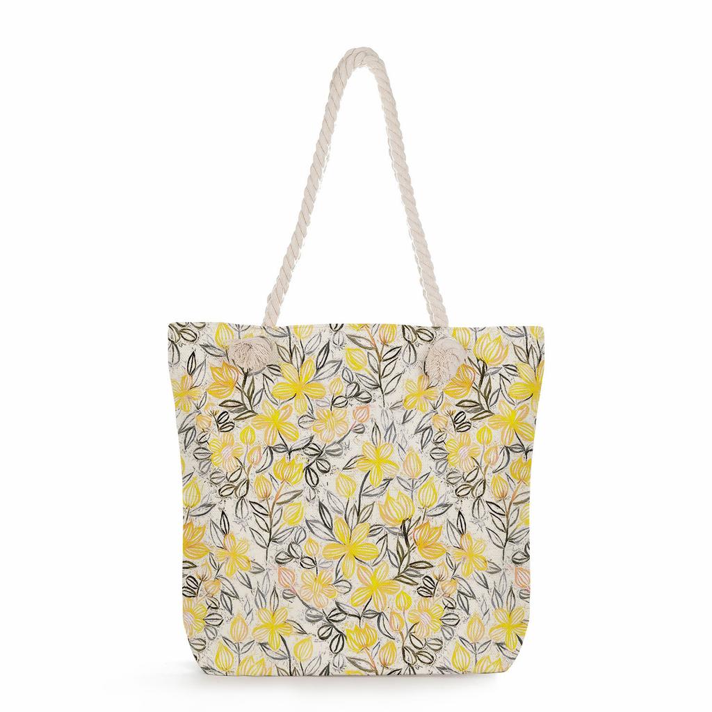 Plant Print Thick Rope Single-shoulder Beach Bag 7237 CLE