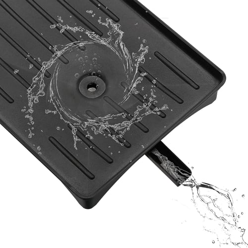 Sunaiad Dish Drainer, Draining Dishboard, Kitchen Stainless Steel with Basket, Adjustable Swivel Spout, Tray, and Storage (42 X 24.5 X 15cm, Black)