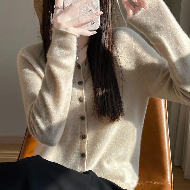 

Sweaters Coat Cardigan for Women Winter HoodedThickened Solid Color Loose Long Sleeve Knit Sweaters Coat L бежевий
