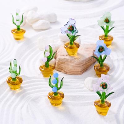 Mini Statuetta Fiore in Vetro Trasparente Bouquet di Fiori Finti in Cristallo Soffiato a Mano in Vaso per Compleanno Festa della Mamma Matrimonio Donne Mamma