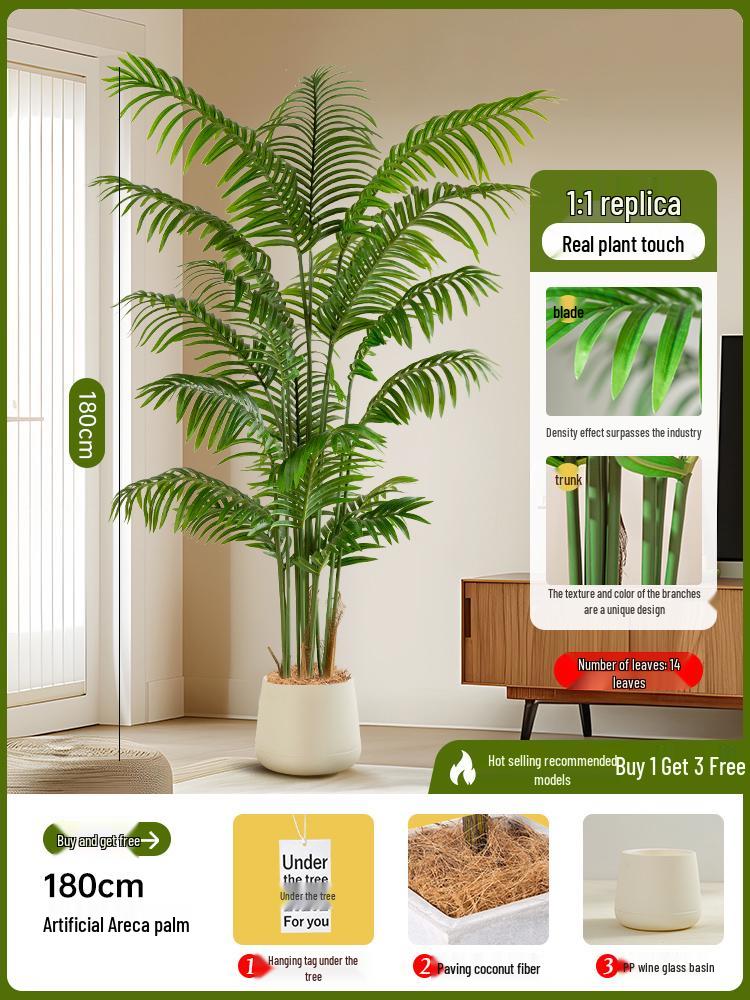 Luxury Fishtail Palm Artificial Tree for Indoor Living Room Decor - Bionic Green Plant In Pot for Floor Landscaping.
