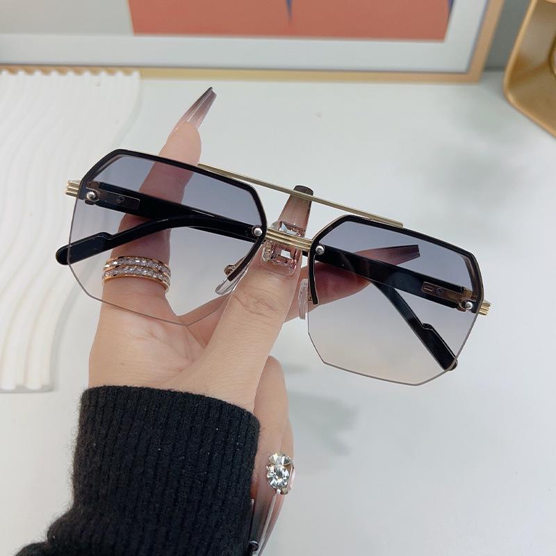 Trendy European and American Style Unisex Large Frame Double Bridge Half Frame Sunglasses