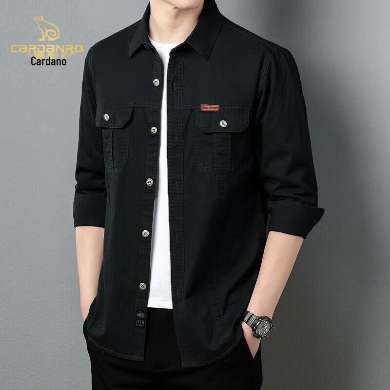CARDANRO Men's Casual Slim Fit Long-Sleeve Washed Cotton Work Shirt