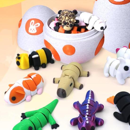 Dragon Egg with Mini Animals 3D Printed Articulated Animal Figurines Inside Egg Pocket Pet Fidget Toy for Kids Gift Easter Basket Stuffers