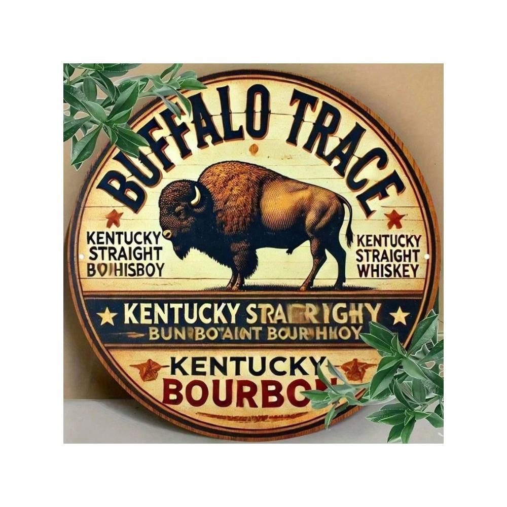 Round Buffalo Trace Metal Tin Sign Bar Pub Wall Decor
