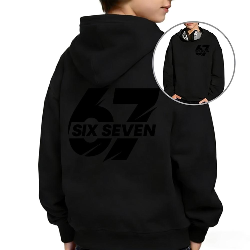 Sweat à capuche tendance pour enfants, Sweatshirt graphique avec numéro SIX SEVEN 67 au dos, Haut à manches longues Automne Hiver pour enfants, Tenue décontractée quotidienne