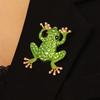 Gold Tone Green Crystal Frog Stud Earrings, Sparkly Animal Statement Earrings for Women