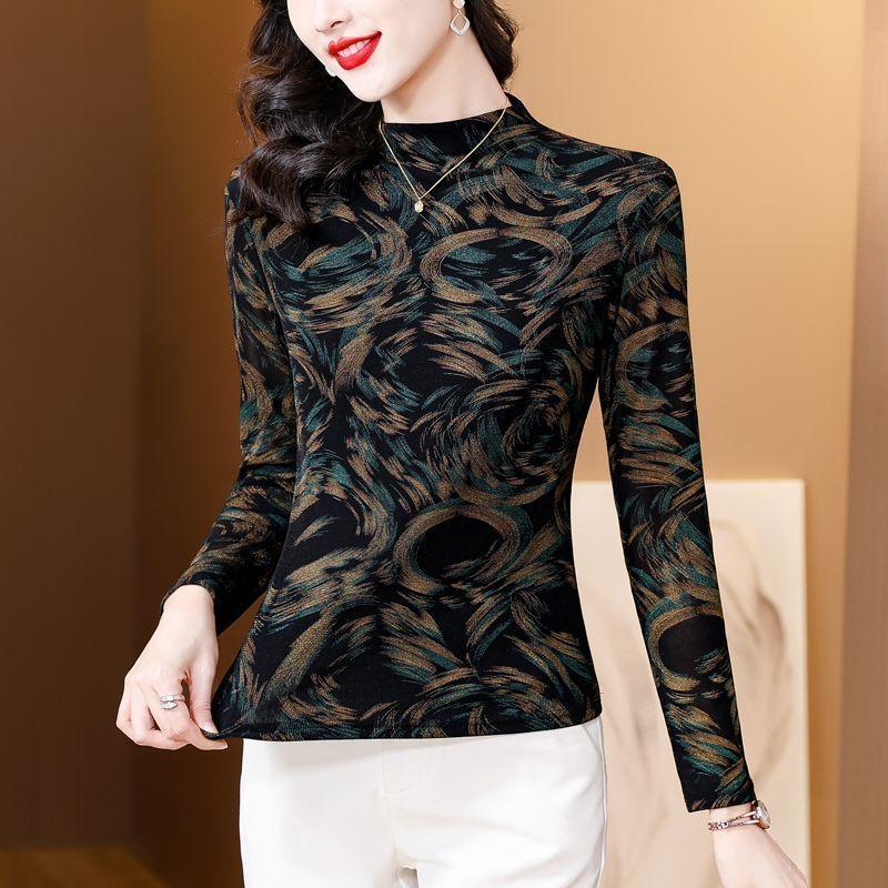 

Сетчатый модный базовый топ с принтом и длинным рукавом, новая женская рубашка облегающего кроя в зарубежном стиле 4XL 155-165