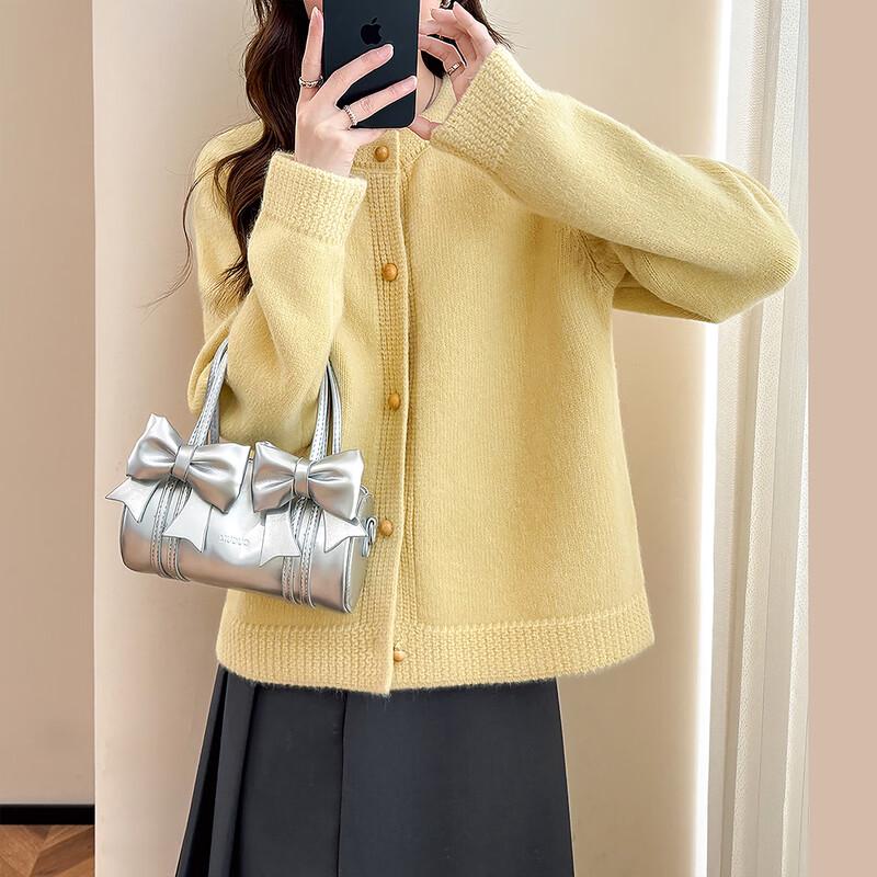 TonLion Women's Cable Knit Round Neck Cardigan