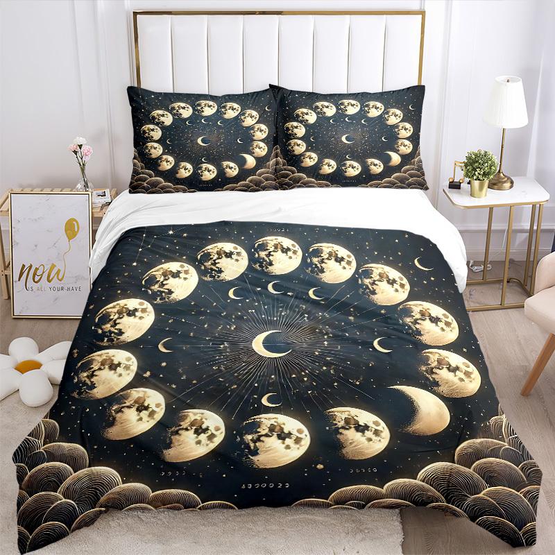 3pcs Bedding Set Moon Phases Includes 1 Comforter + 2 Pillowcases, Without Pillow Inserts, Soft Comfortable, Lightweight Breathable, Printed