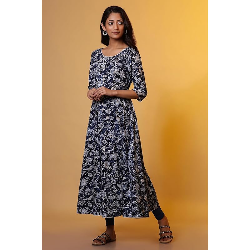 Aurelia Women's Rayon Anarkali Calf Length Kurta (24FEA14855_Blue