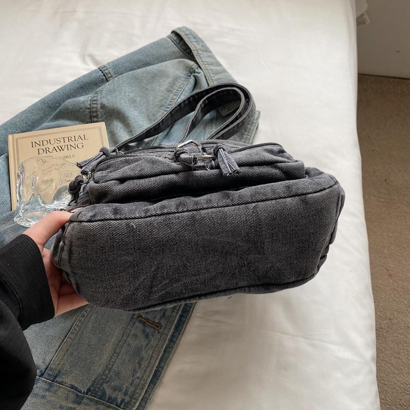 Women Crossbody Bag Vintage Shoulder Bag Multi-Layer Pocket Denim Bag
