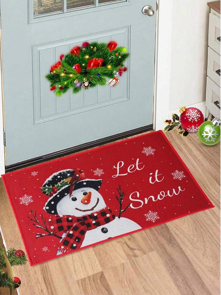 VIKAMA Christmas Crystal Velvet Floor Mat Washable Entry Welcome Door Mat Kitchen Living Room Carpet Home Christmas Decoration