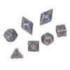 7pcs Hollow Dice Set Brass Rolling Beautiful Polyhedron Dices with Blue Numbers for Games
