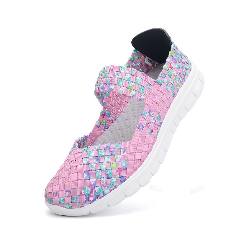 Women's Size 42 Hand-Woven Korean-Style Casual Shoes with Elastic Band