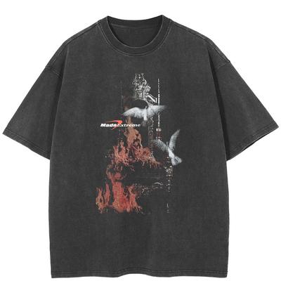 Streetwear Pigeon Graphic Unisex T-Shirt Baumwolle gewaschenes schwarzes T-Shirt Unisex Tops Tees Sommer Kurzarm T-Shirt