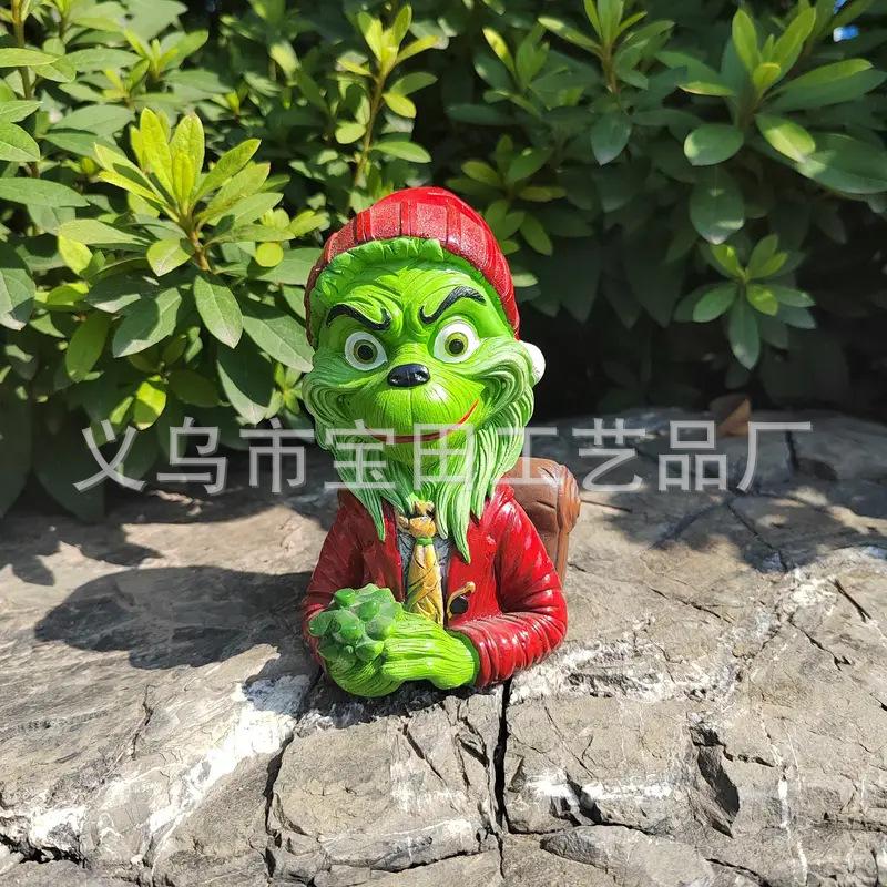 Christmas Grinch Green Hair Monster Christmas Atmosphere Gifts Ornaments Ornaments Creative Decorations Resin Crafts