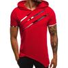 Men Causal Short Sleeve Ripped Irregular Hem Slim Blouse T-shirt Fitness Hoodie