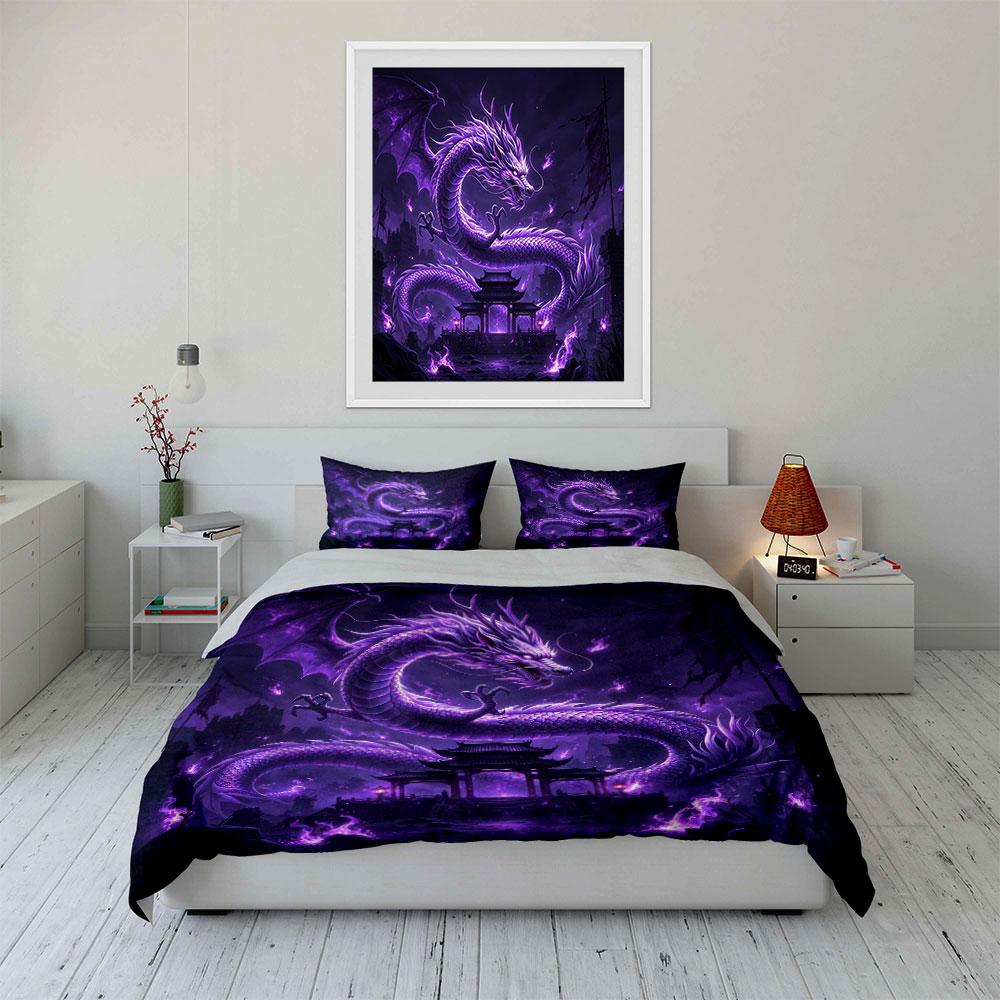 Purple Dragon Art Decor Set Soft Comfortable Duvet Cover Bedding Set Included 1*Duvet Cover & 2*Pillowcases, Gift