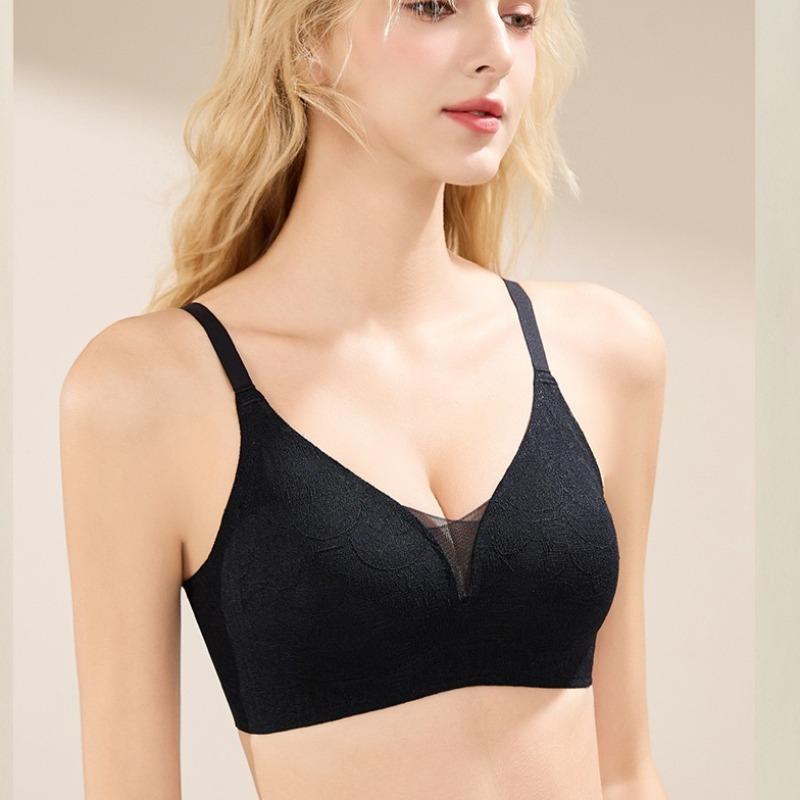 Kleine Brust Unterstützung Weich und Stützend Sexy Tiefer V Nahtlose Dessous Französische Spitze BH für Frauen