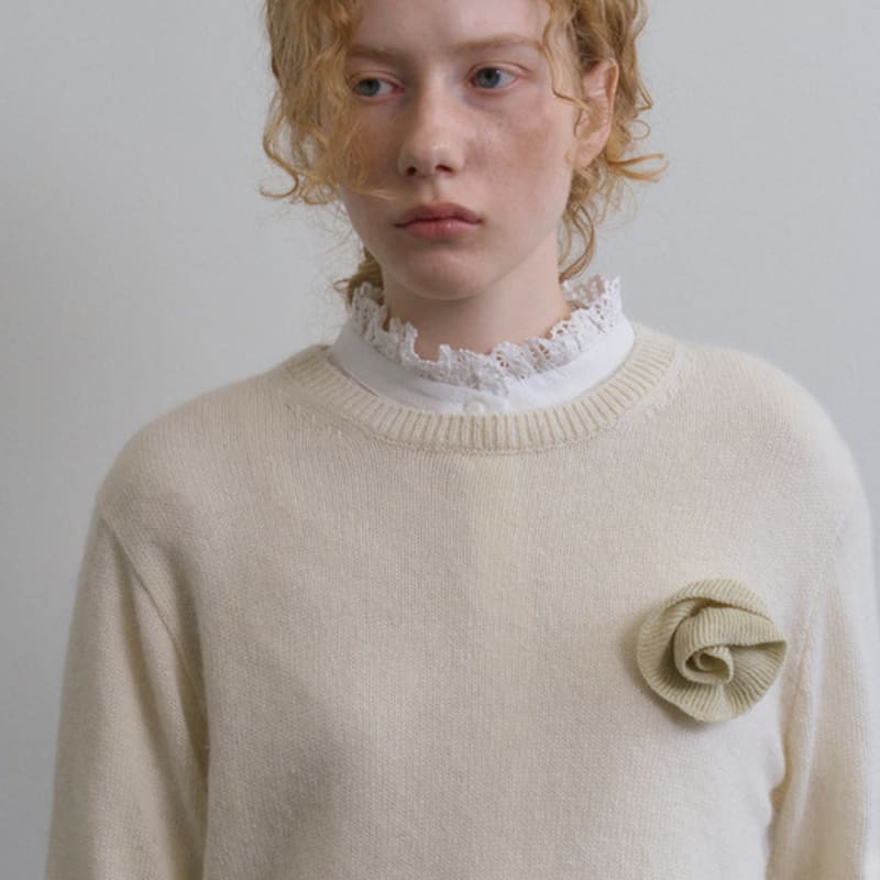 TINKNIT Knit Corsage Brooch_red ,beige