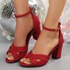 Damen Sandalen Peep Toe Quadratischer Absatz Flanell Ein-Riemen Schnalle Schuhe Damen Kleid Römisch Retro 7.5cm Absatz Hoch Sandalias De Mujer
