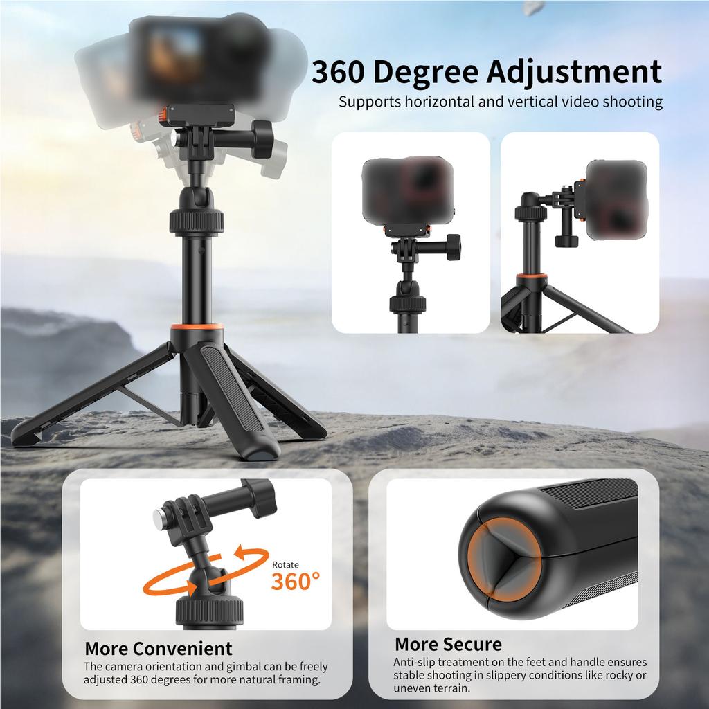Selfie Stick Extension Rod Tripod 360 Degrees  Ball Head Lightweight Portable Vlogging Skiing Surfing Fits for Insta360
