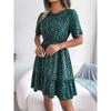 VEZFAA Kvinnemote Sommer Vår Polka Dot Print Kortermet O-hals Høy midje Uformelle kjoler