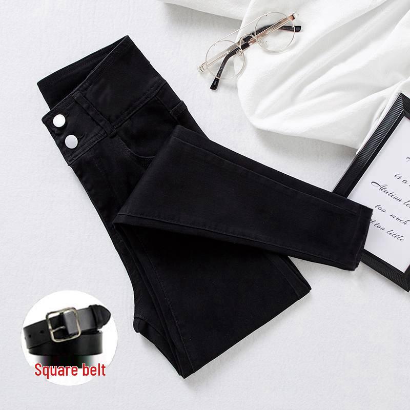 Blue-Gray High-Waisted Skinny Bootcut Jeans for Women: Fleece-Lined, Thickened, Slimming, Tapered Leg – 2022 Autumn/Winter Collection.