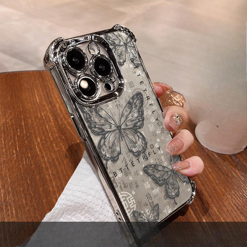 Line Butterfly Stand Suitable for IPhone15promax IPhone Case 14 Baifuka 13 Transparent Silicone 16