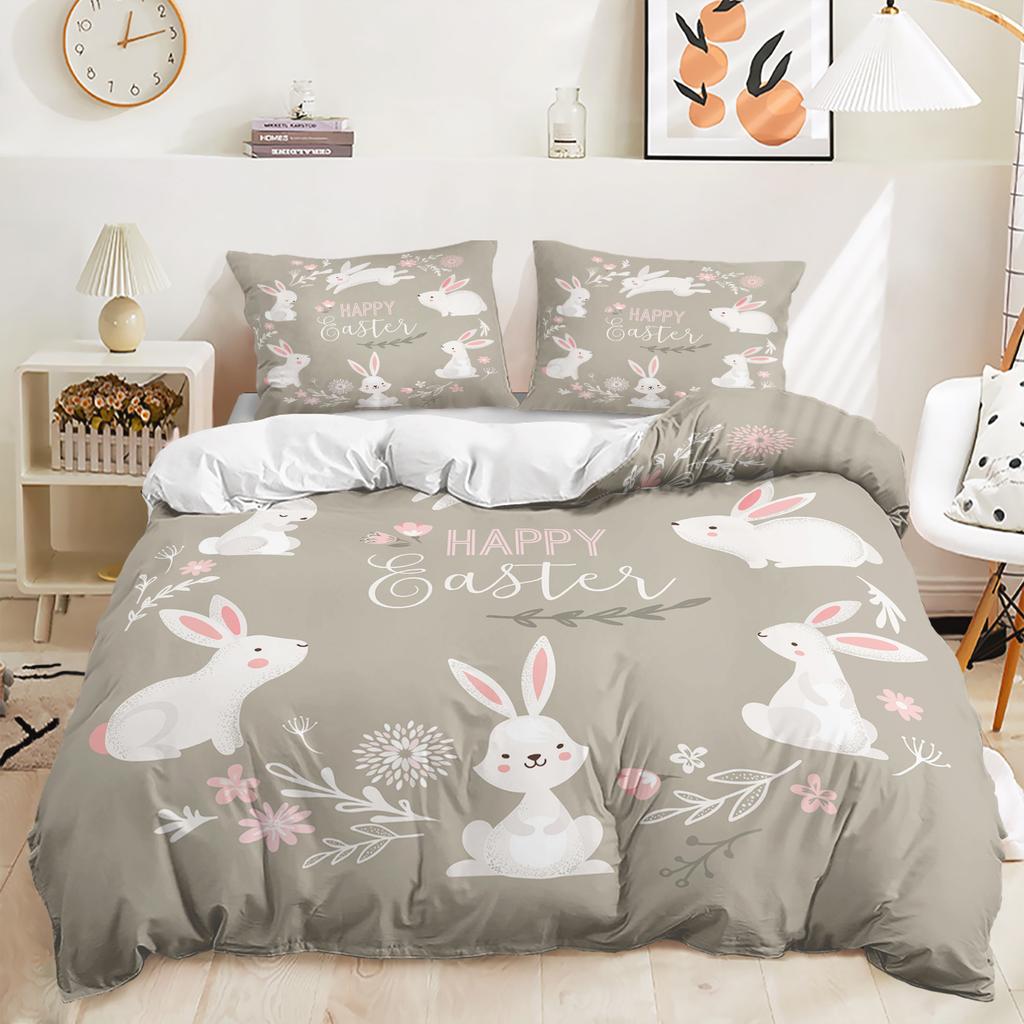 Three-Piece Bunny Cartoon Children'S Quilt Cover Digital Printing Kit Bedding