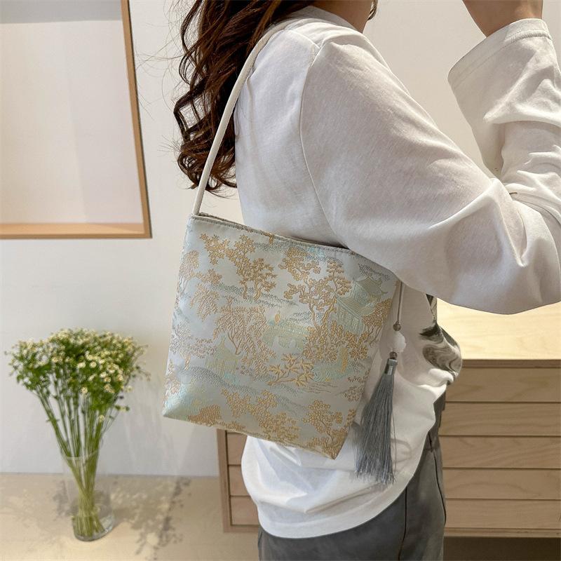 New Chinese Style Single-shoulder Underarm Bag Portable Personality Niche New Chinese Style Bag Women's Beautiful Casual Bucket Bag