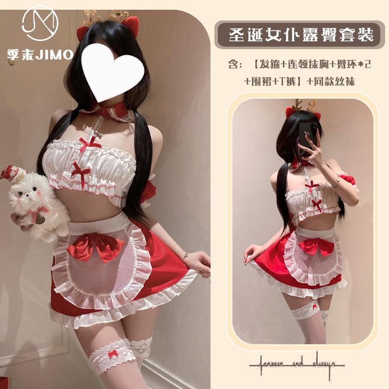 Sexy lingerie end-of-season sexy bed warmer Christmas maid tube top uniform suit with buttocks exposed and no temptation to stimulate Christmas robe
