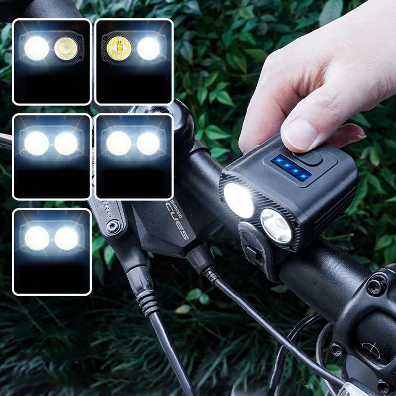 5 Modes Bicycle Front Lamp Type-C Rechangeable Bike Headlamp Bike Handlebar Headlight Power Display Cycling Accessories