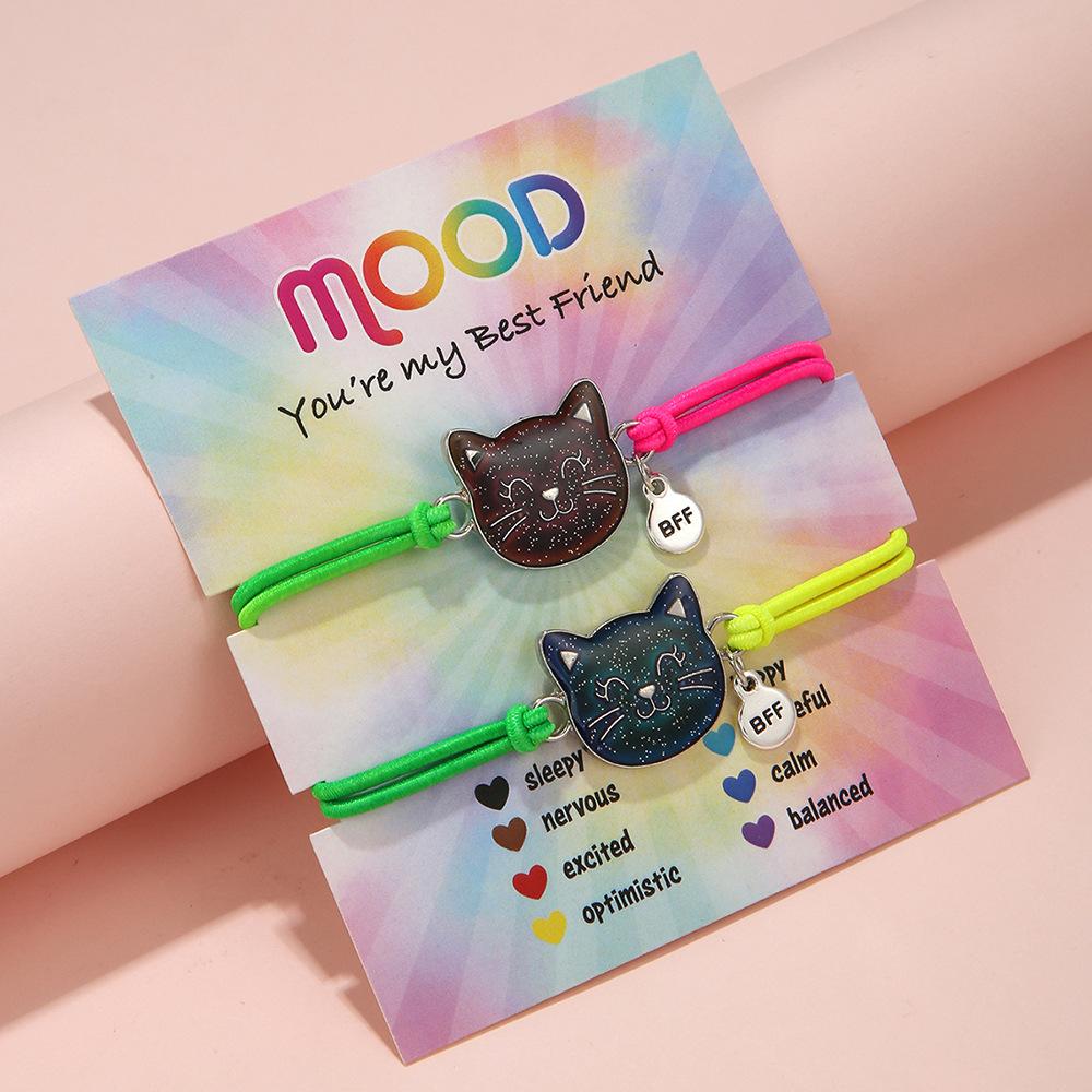 2 Stück BFF Passende Armbänder Temperaturfarbwechselnde Freundschaft Elastische Kordelarmbänder