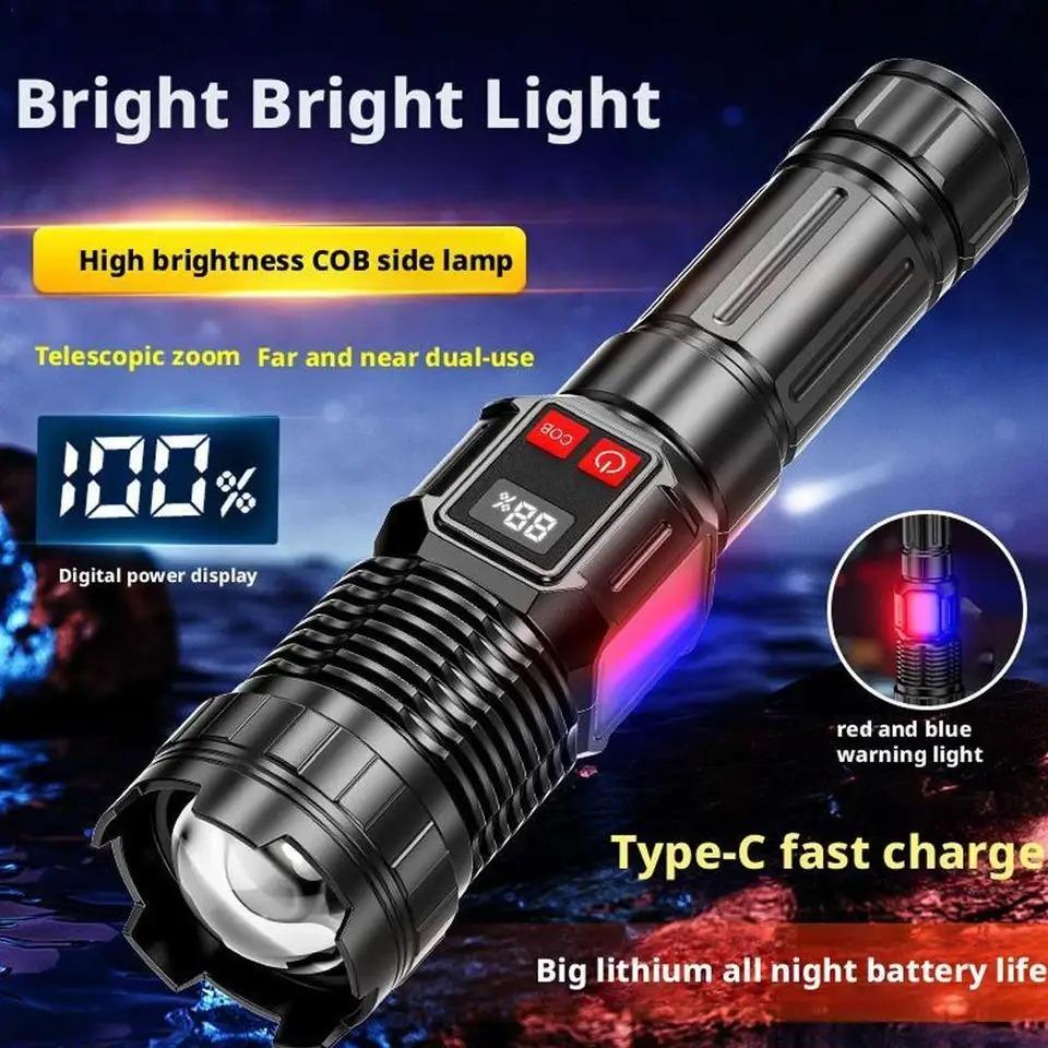 Rechargeable LED Flashlight Zoomable Torch with LCD Display 6 Modes Powerful Flashlight Fishing Camping Lantern Long Range Portable Accessories