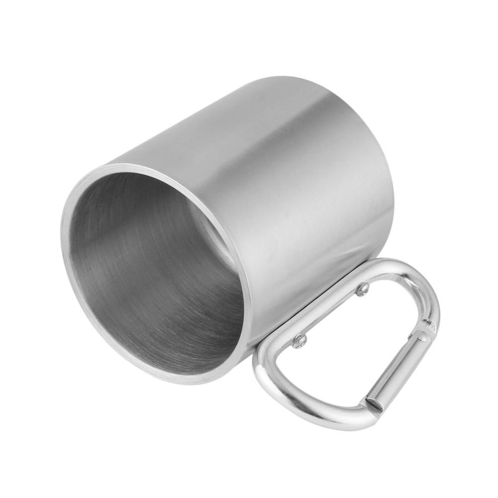 220ml Stainless Steel Cup Camping Traveling Outdoor Cup Double Wall Mug with Carabiner Hook Handle