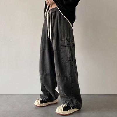 2024 New Washed Jeans for Men's Spring and Autumn Retro Loose Wide Leg High Street Men's Jeans