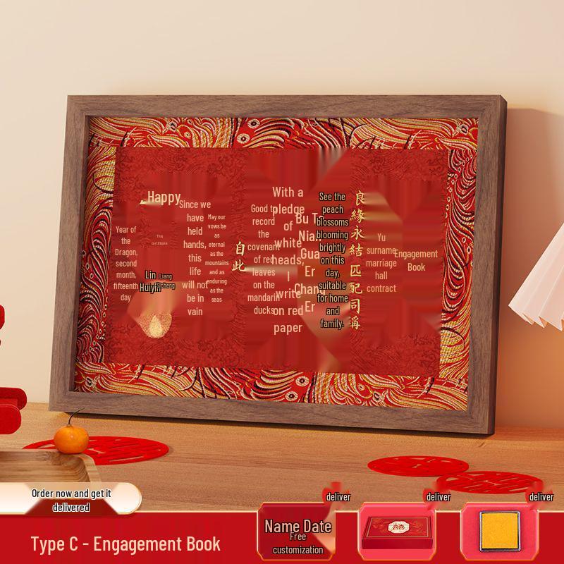 Chinese Style Wedding & Engagement Certificate Frame - Betrothal Letter & Date Book Tabletop Display