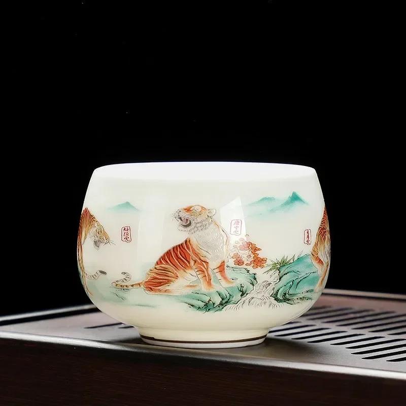 1 szt. Chiński Zamsz Jadeitowa Biała Porcelana Filiżanka do Herbaty Ręcznie Robiona Filiżanka Mistrzowska Filiżanka Pu'er Czarka do Herbaty Osobista Filiżanka do Medytacji Zestaw do Herbaty 120ml