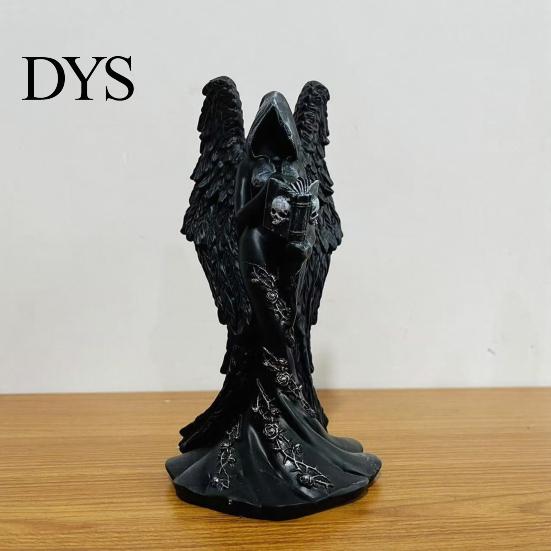 Dark Aesthetic Home Decor Gothic Faceless Witch Reaper Resin Statue, Vintage Black Robed Grim Figurine, Matte Scythe Figurine Desktop Ornament