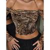 Cross-Border European and American Spring and Summer New off-Shoulder Sexy Sexy off-Shoulder Mesh Short Horn Long sleeves Shirt Top Women